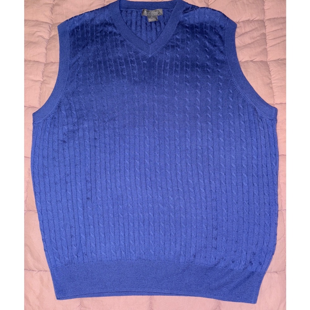 Daniel Cremieux Mens Blue Sleeveless Sweater Vest Silk Cashmere Blend V Neck,  L